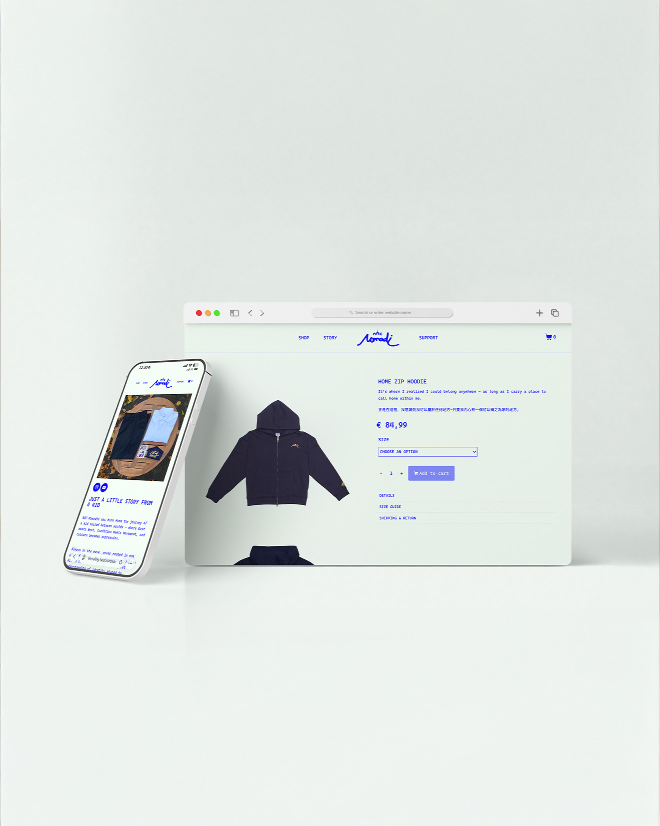 Mockup van de website van NAC Nomadic